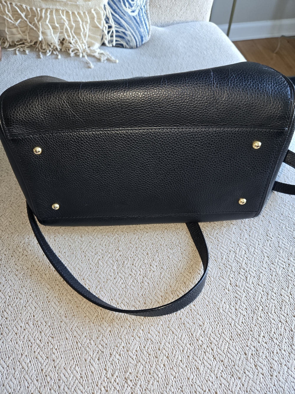 Ralph Lauren Black Pebbled Leather Satchel with Gold RL Logo - Picture 4 of 6